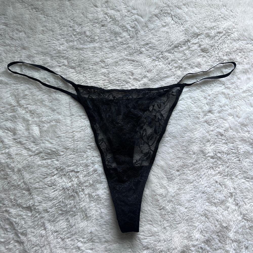 SKIMS Lace V-String Thong Onyx Black Floral Sheer Lingerie Plus Size 4X NWOT
